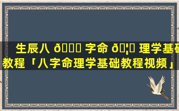 生辰八 🍁 字命 🦁 理学基础教程「八字命理学基础教程视频」